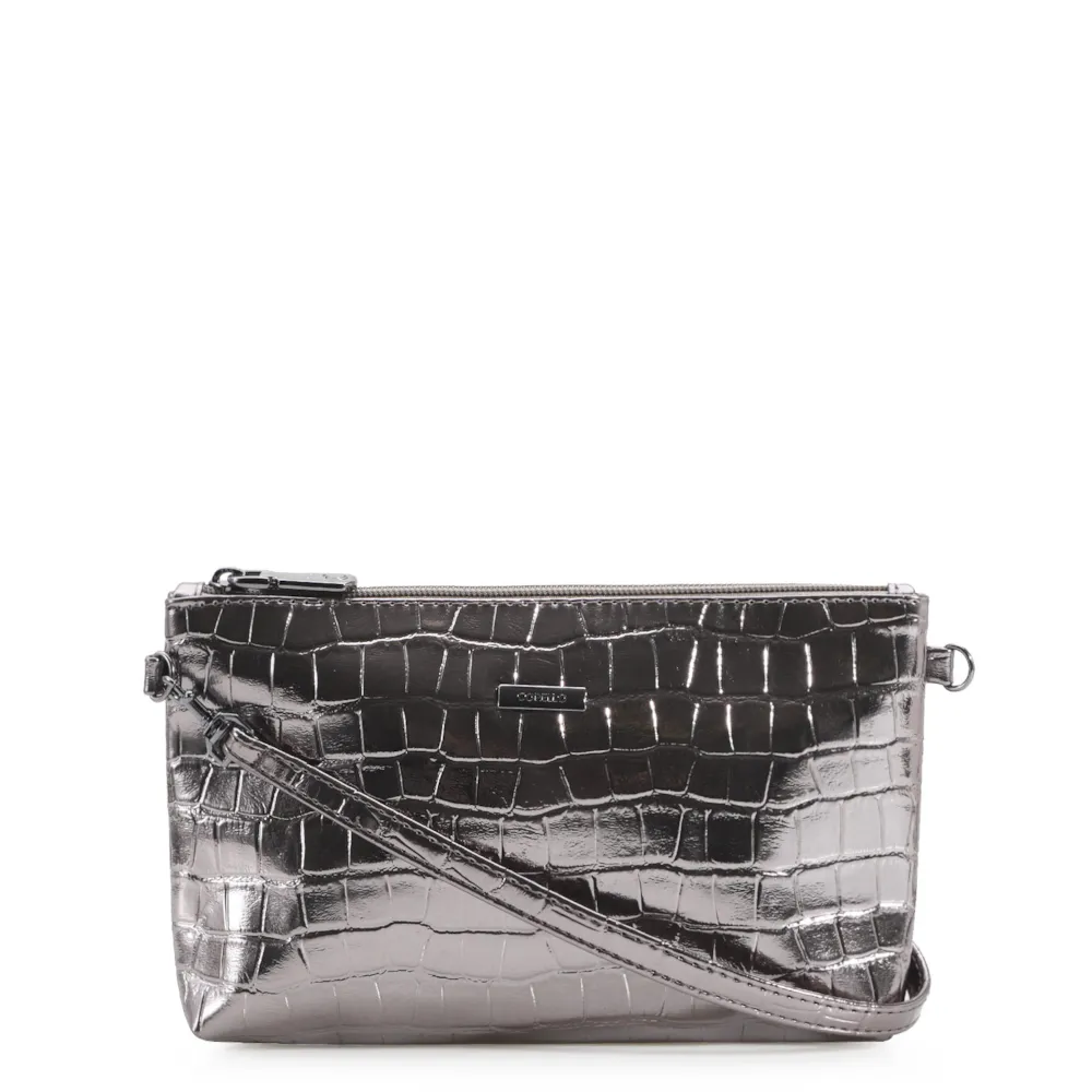 Bolsa Transversal Croco Prata Velho