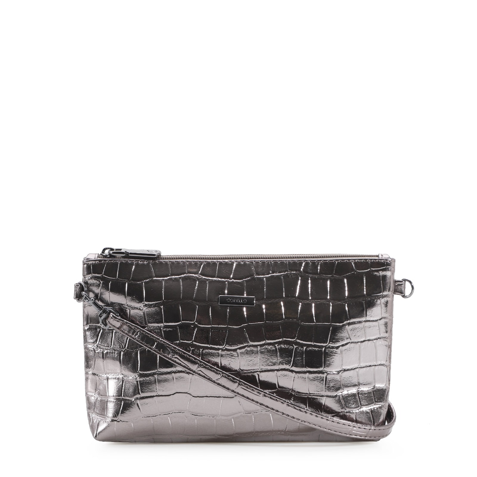 Bolsa Transversal Croco Prata Velho