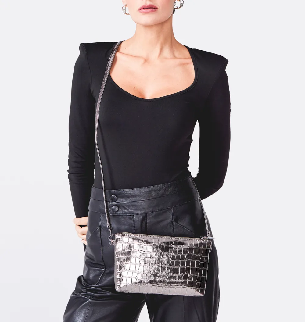 Bolsa Transversal Croco Prata Velho - imagem 2