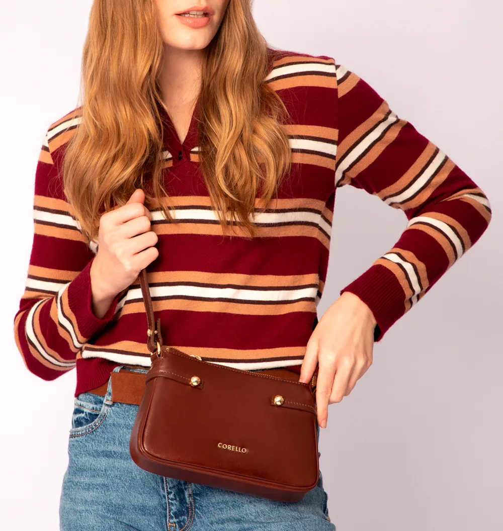 Bolsa Transversal Esfera Couro Marrom - imagem 2