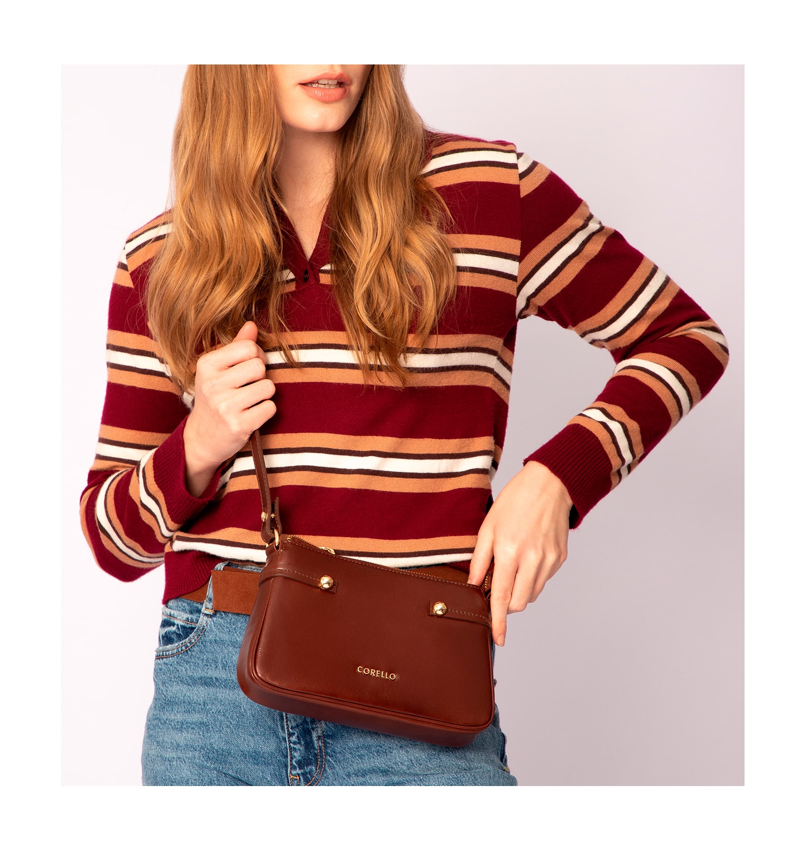 Bolsa Transversal Esfera Couro Marrom