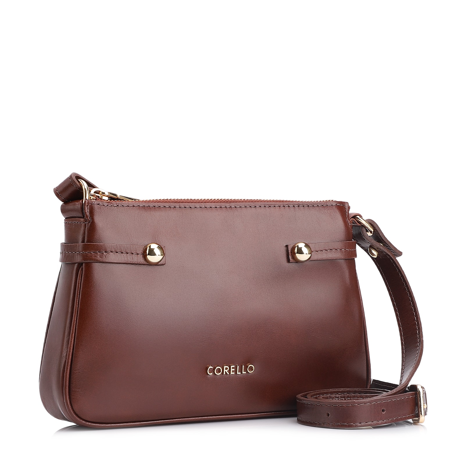 Bolsa Transversal Esfera Couro Marrom