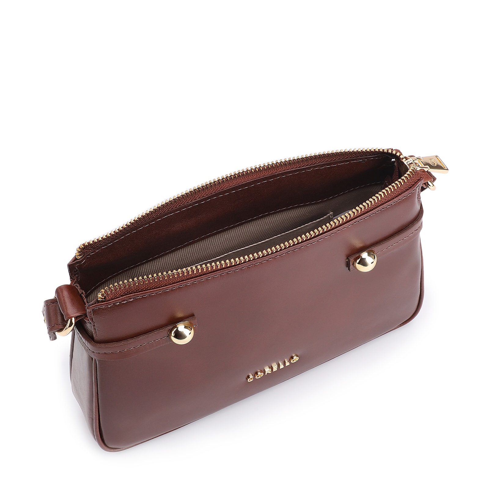Bolsa Transversal Esfera Couro Marrom