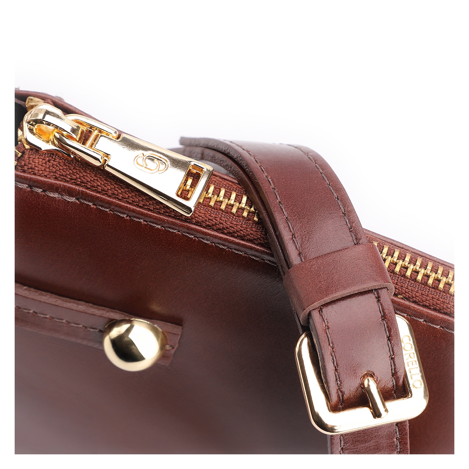 Bolsa Transversal Esfera Couro Marrom