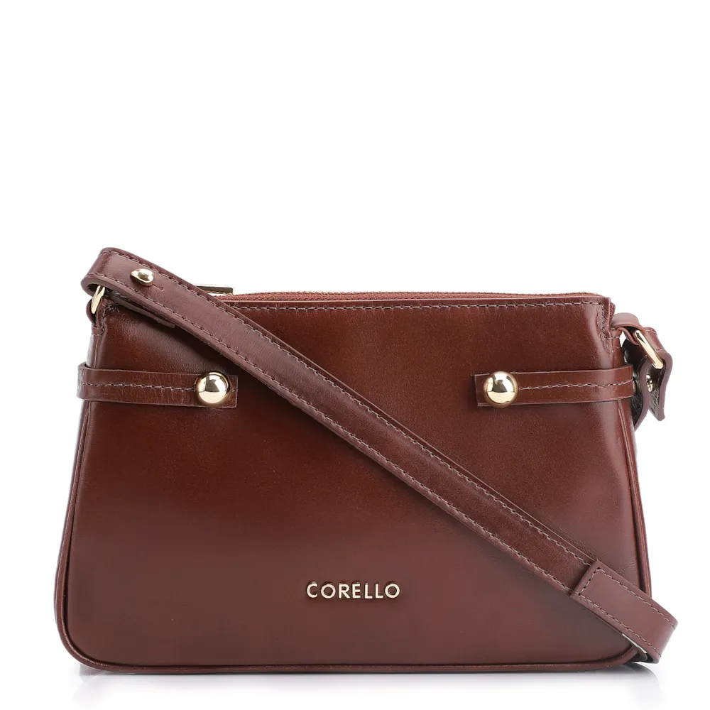 Bolsa Transversal Esfera Couro Marrom