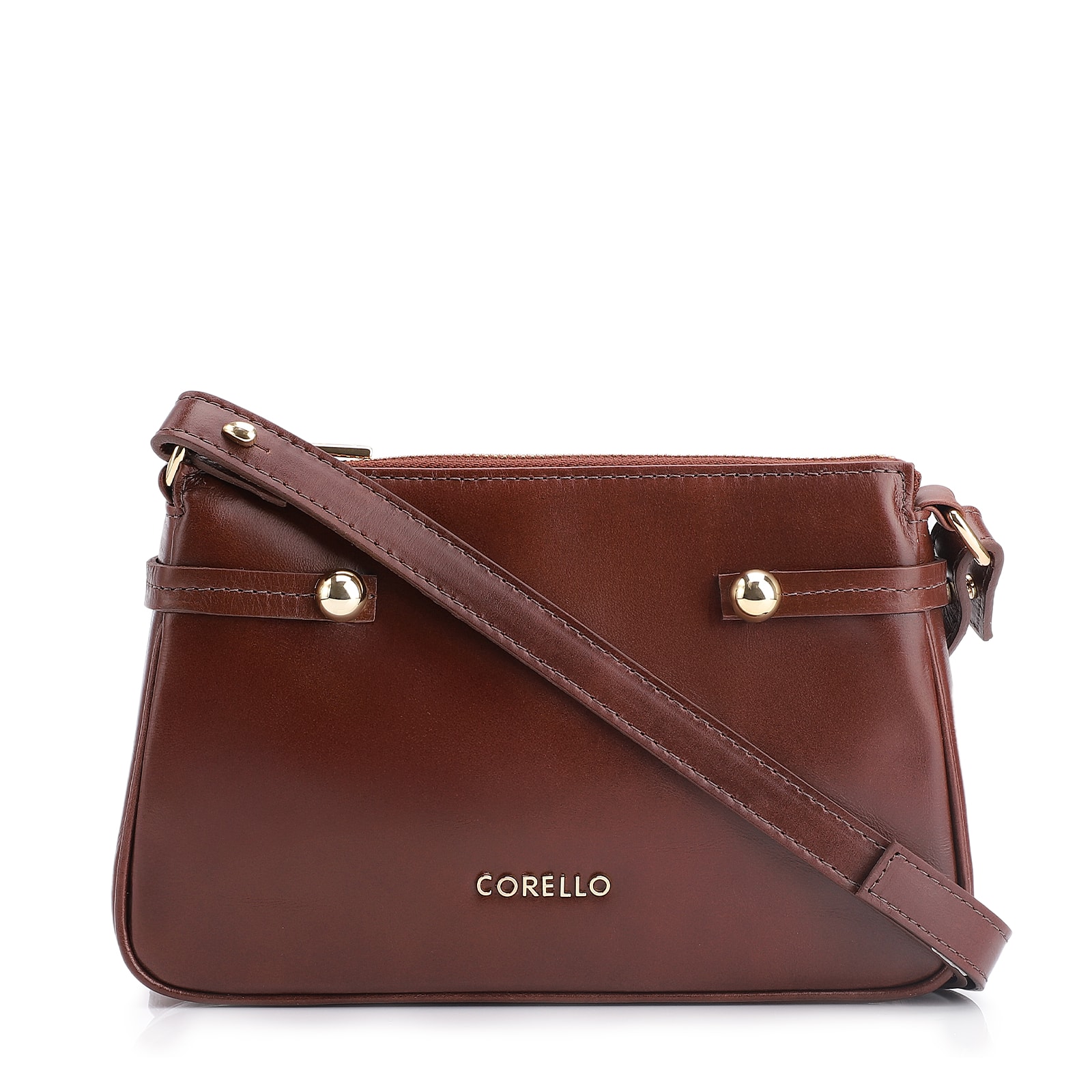 Bolsa Transversal Esfera Couro Marrom