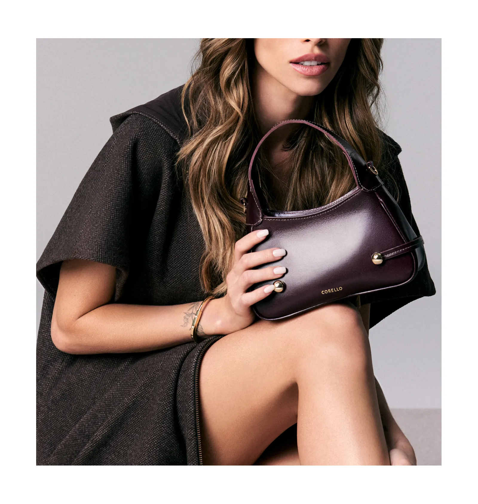 Bolsa Transversal Esfera Couro Vinho Escuro