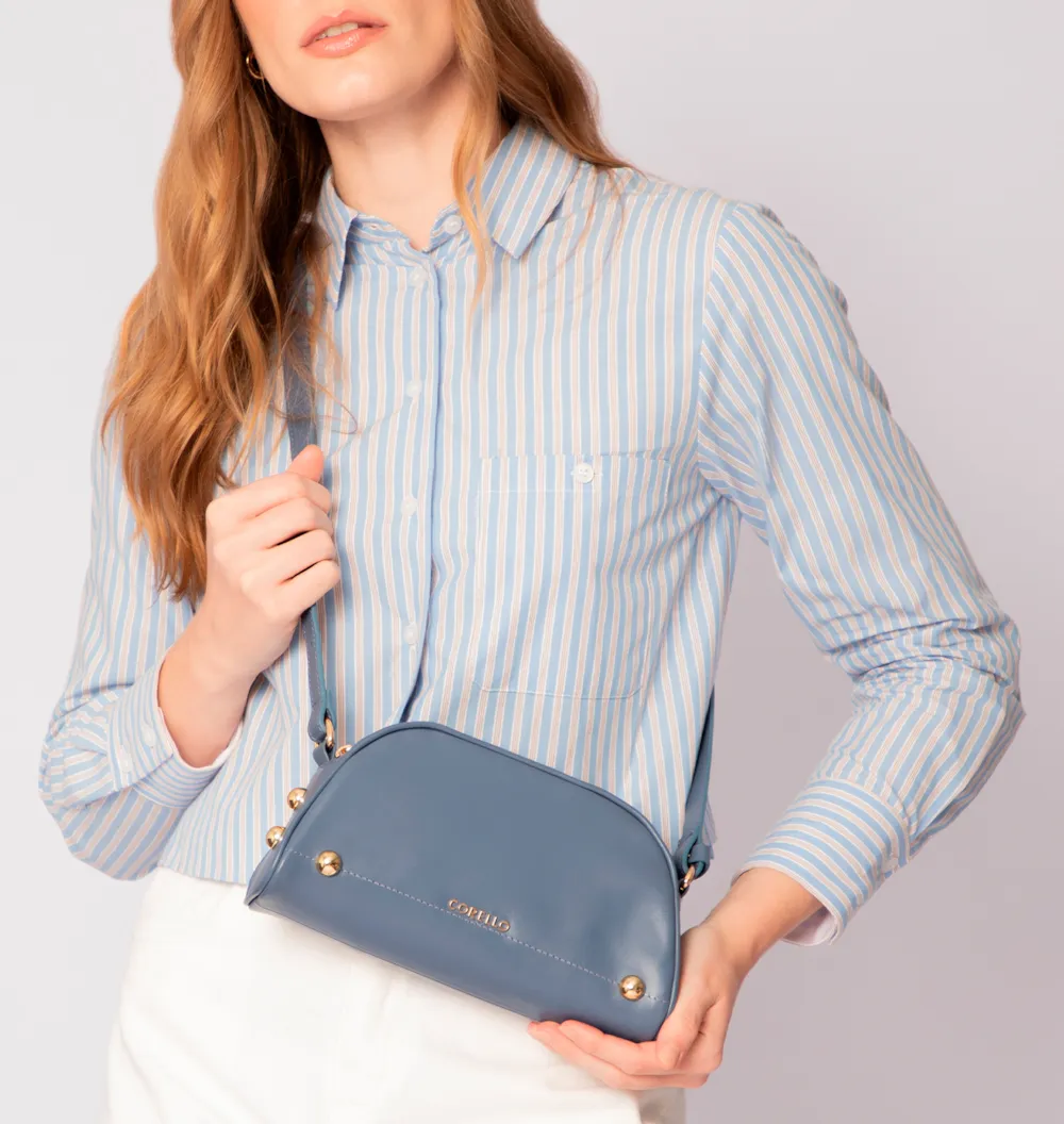 Bolsa Transversal Esferas Couro Azul - imagem 2