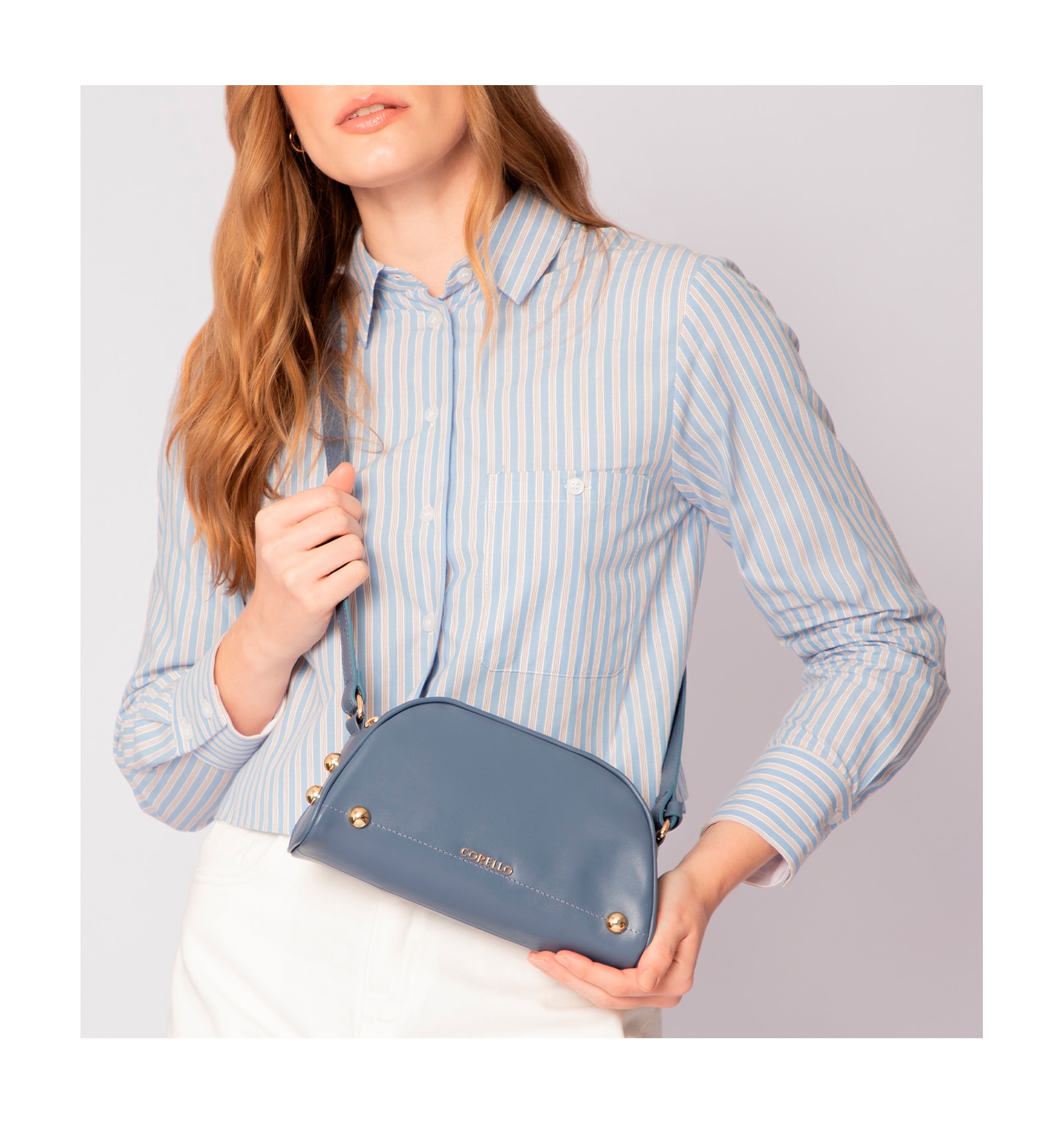 Bolsa Transversal Esferas Couro Azul