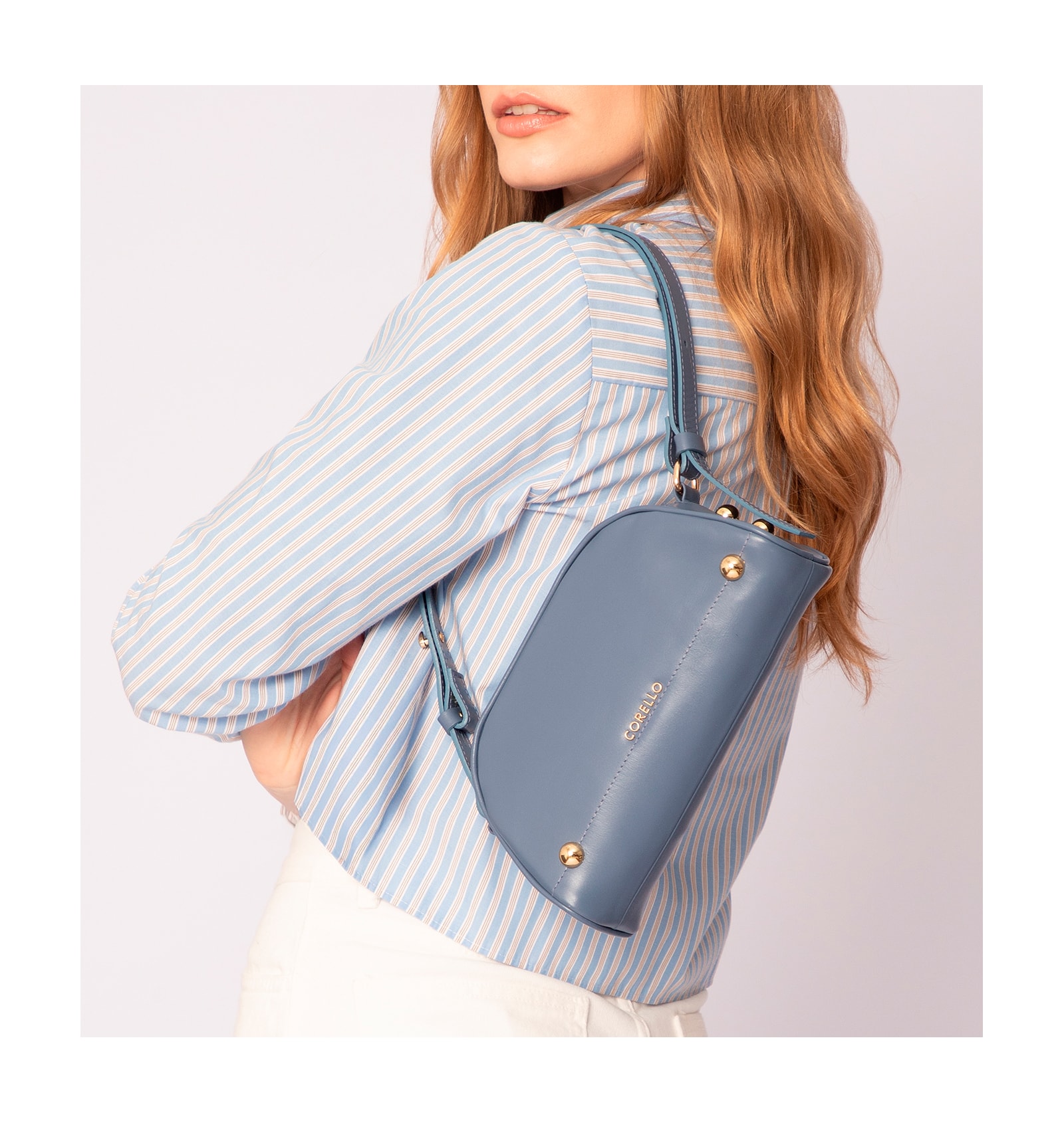 Bolsa Transversal Esferas Couro Azul