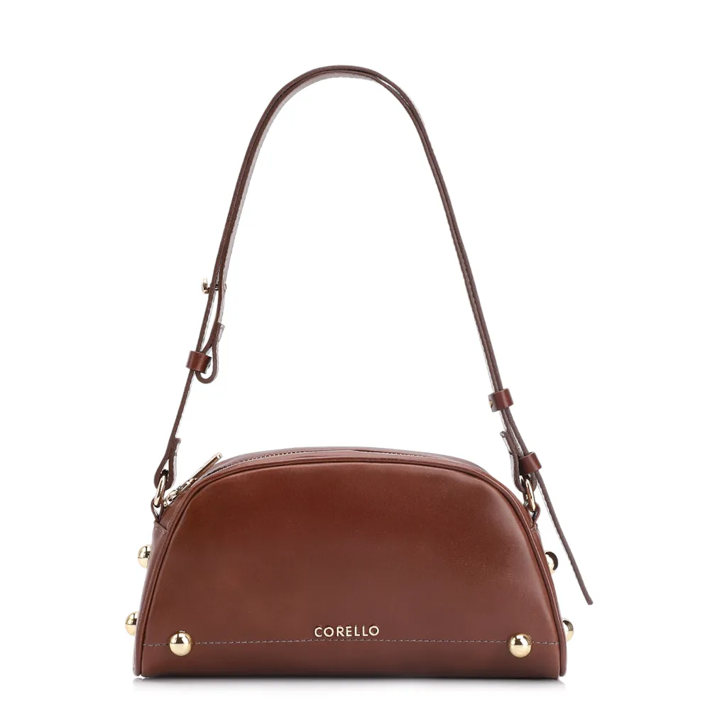 Bolsa Transversal Esferas Couro Marrom