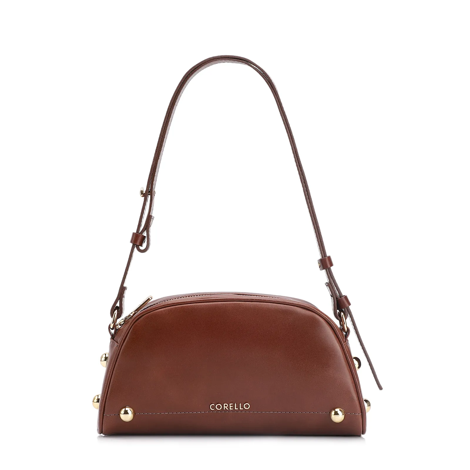 Bolsa Transversal Esferas Couro Marrom
