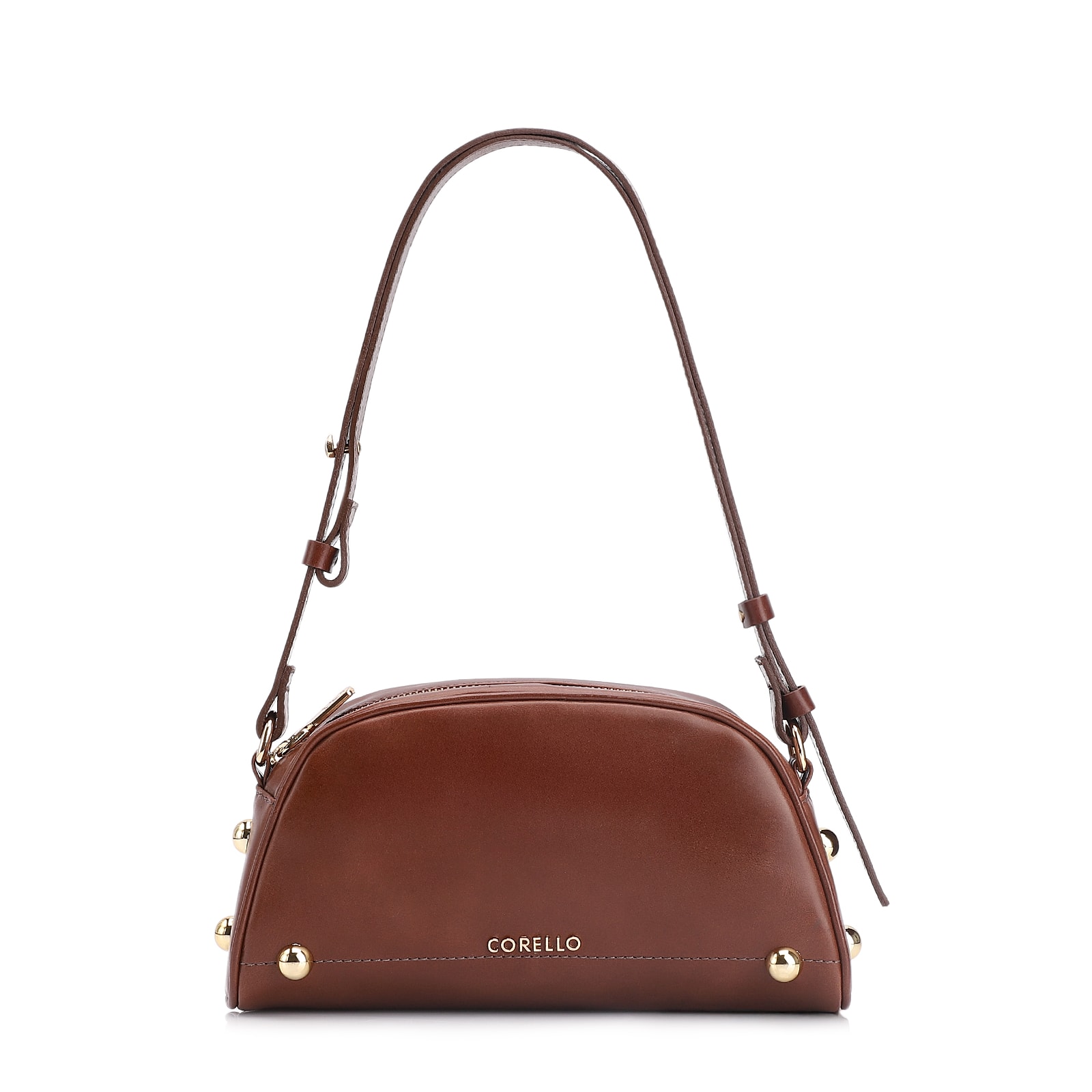 Bolsa Transversal Esferas Couro Marrom