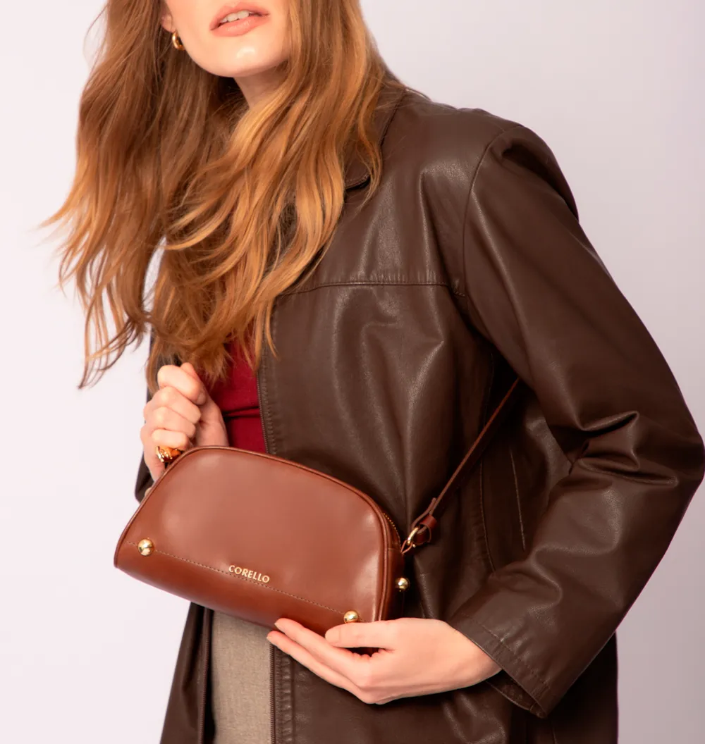 Bolsa Transversal Esferas Couro Marrom - imagem 2