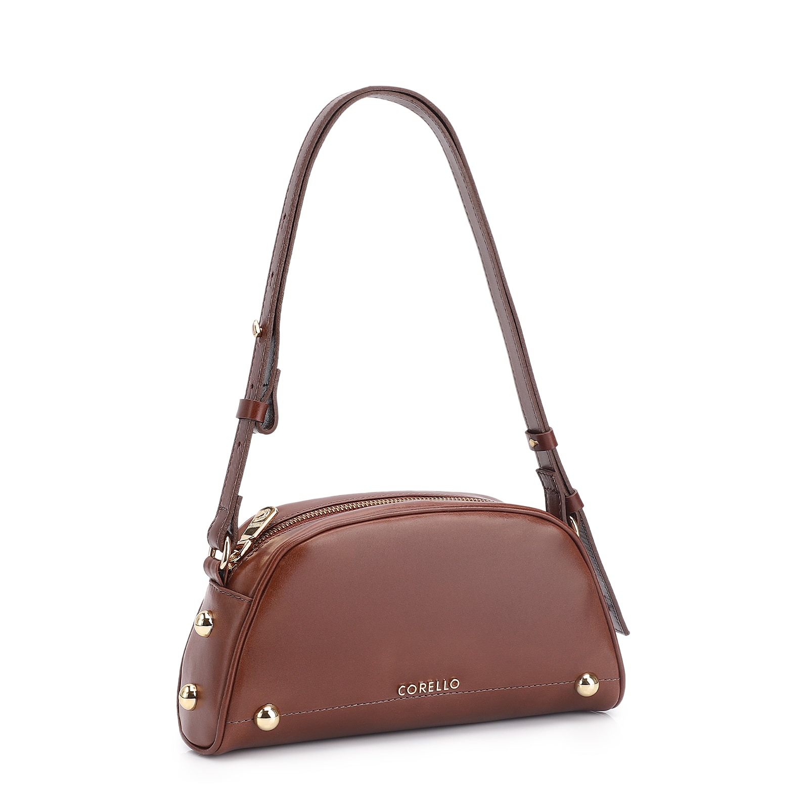 Bolsa Transversal Esferas Couro Marrom