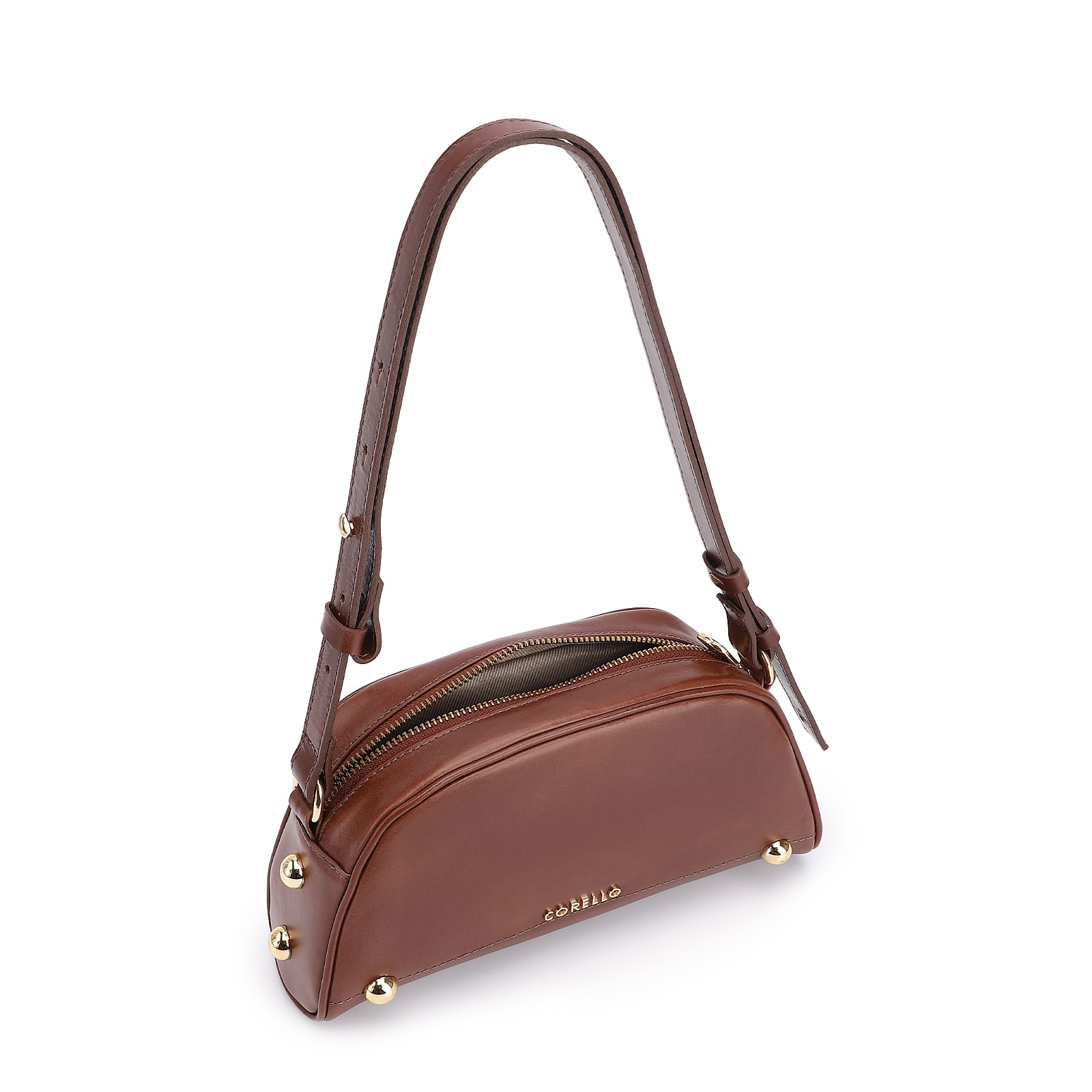Bolsa Transversal Esferas Couro Marrom