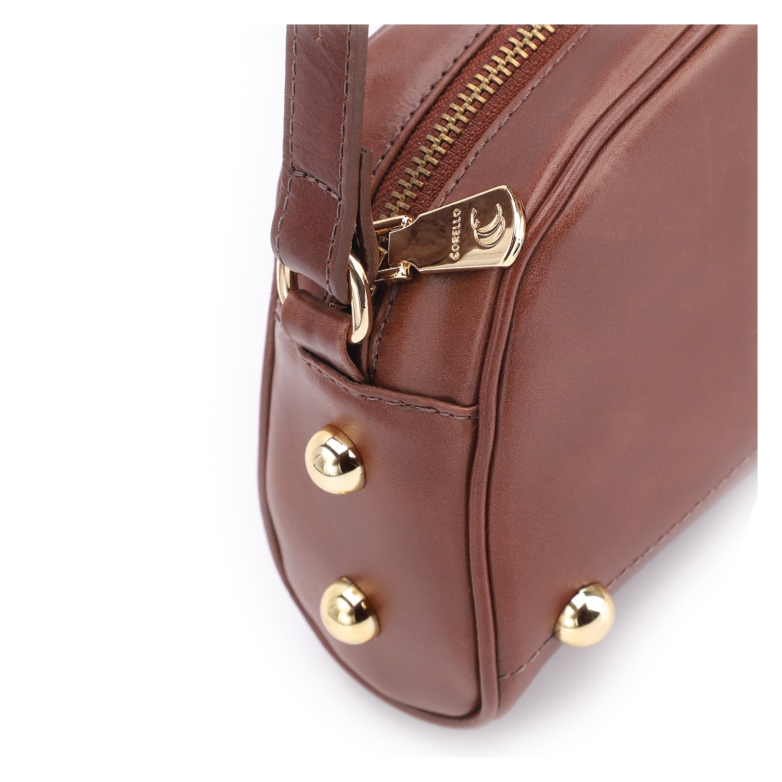 Bolsa Transversal Esferas Couro Marrom