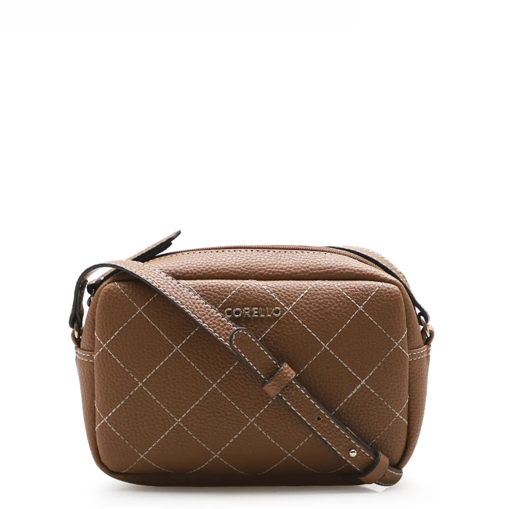 Bolsa Transversal Feminina Pesponto Alternativo Caramelo