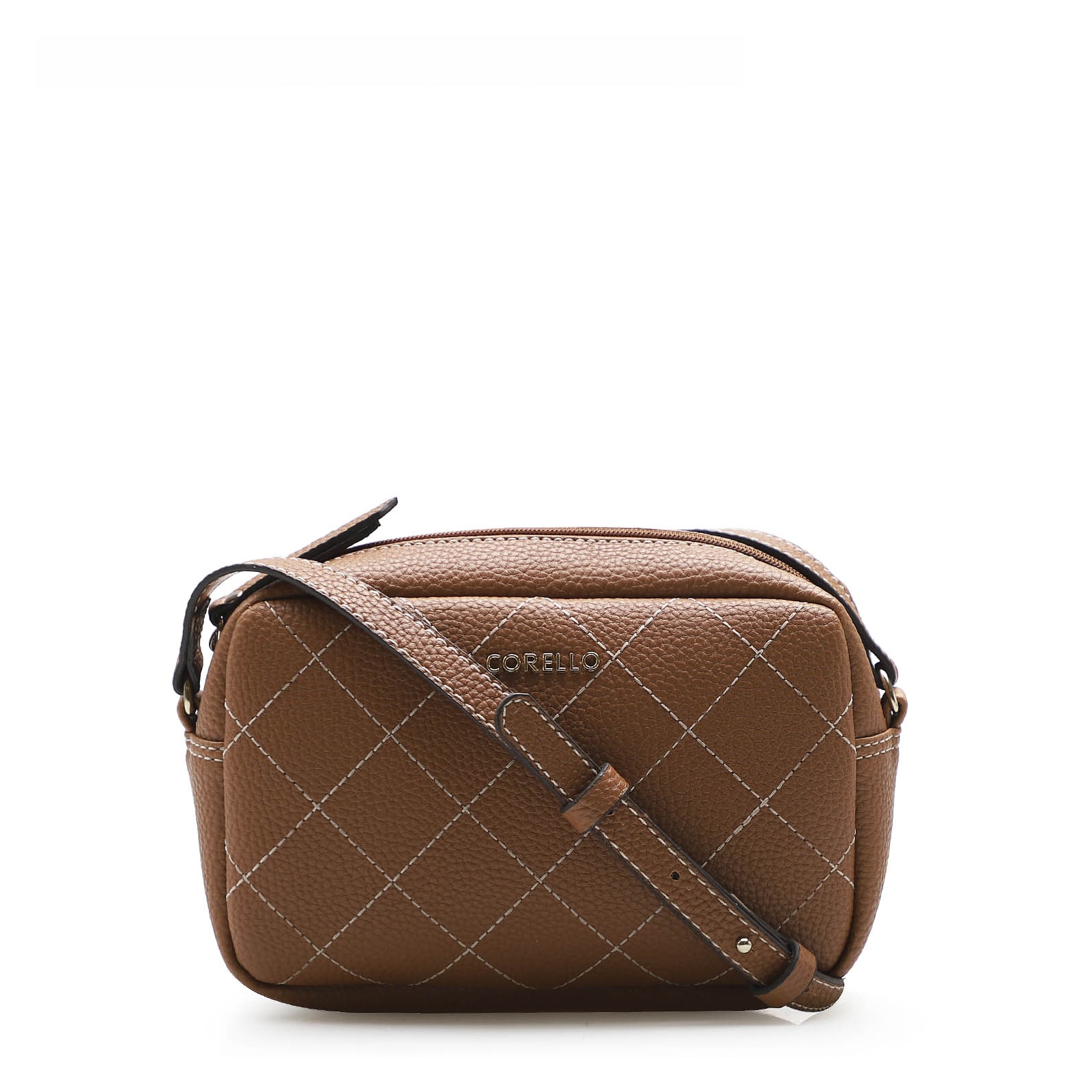 Bolsa Transversal Feminina Pesponto Alternativo Caramelo