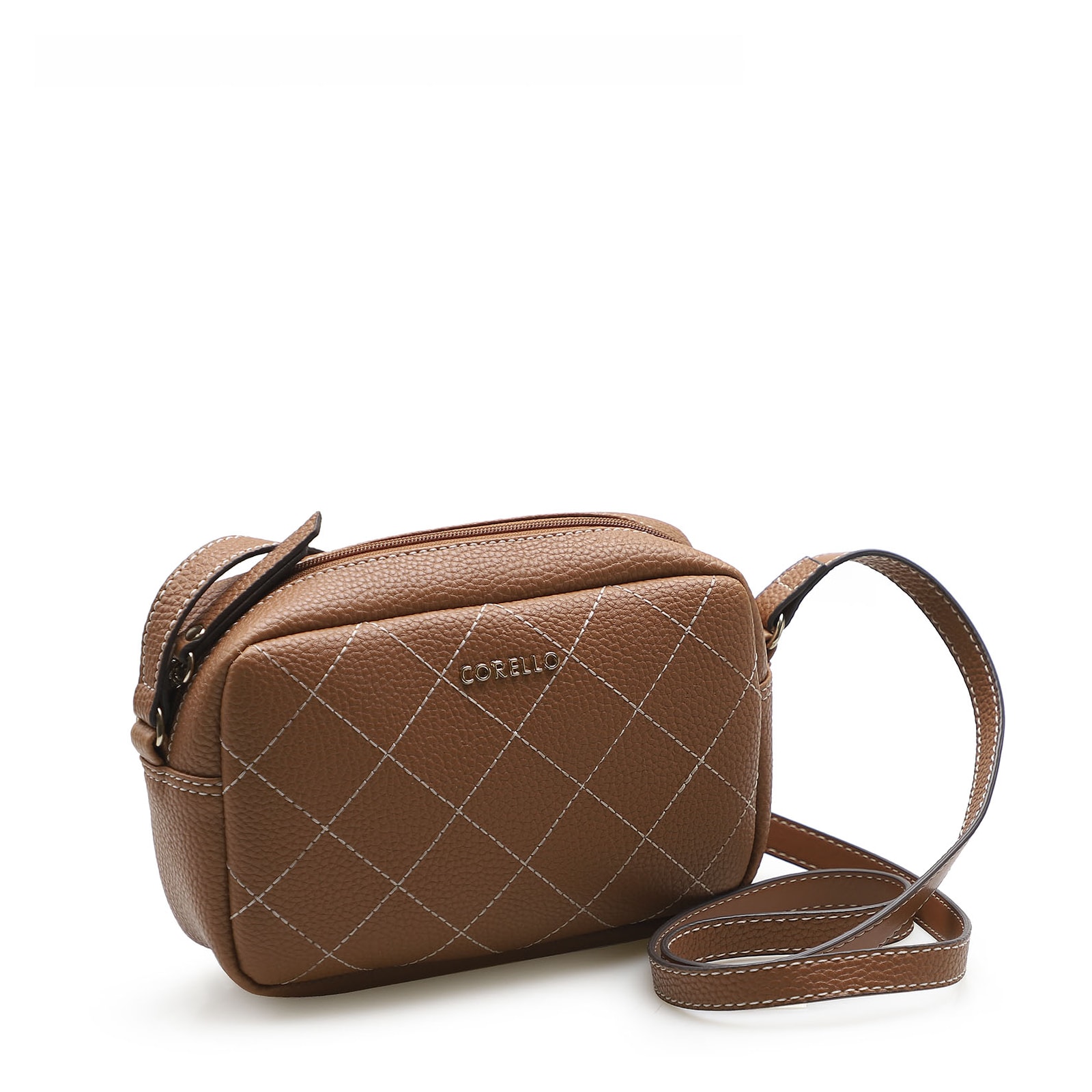 Bolsa Transversal Feminina Pesponto Alternativo Caramelo