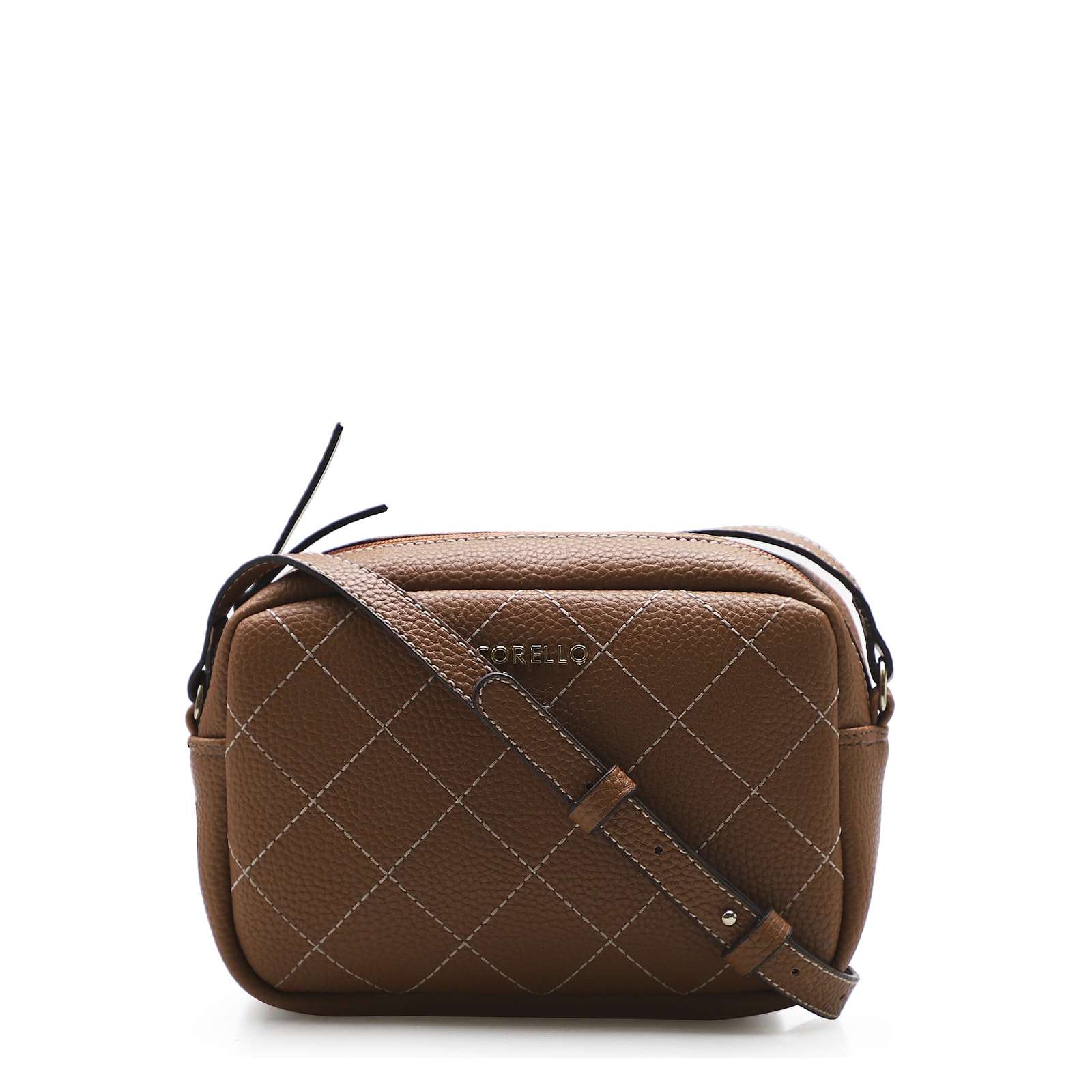 Bolsa Transversal Feminina Pesponto Alternativo Marrom