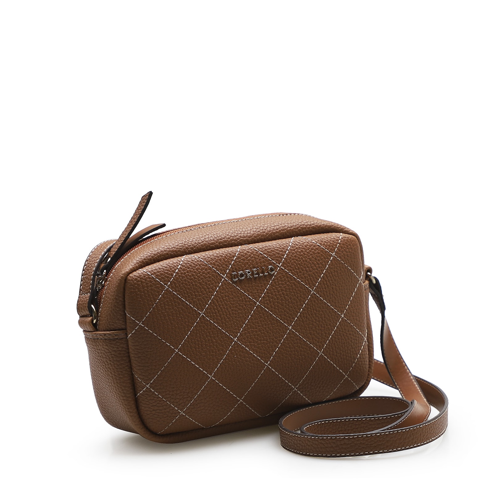 Bolsa Transversal Feminina Pesponto Alternativo Marrom