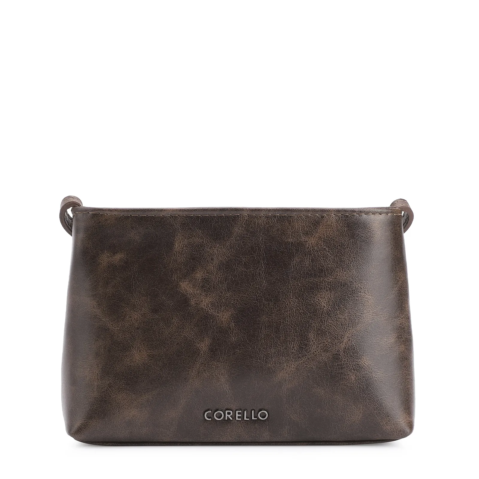 Bolsa Transversal Fivela Couro Estonado Marrom