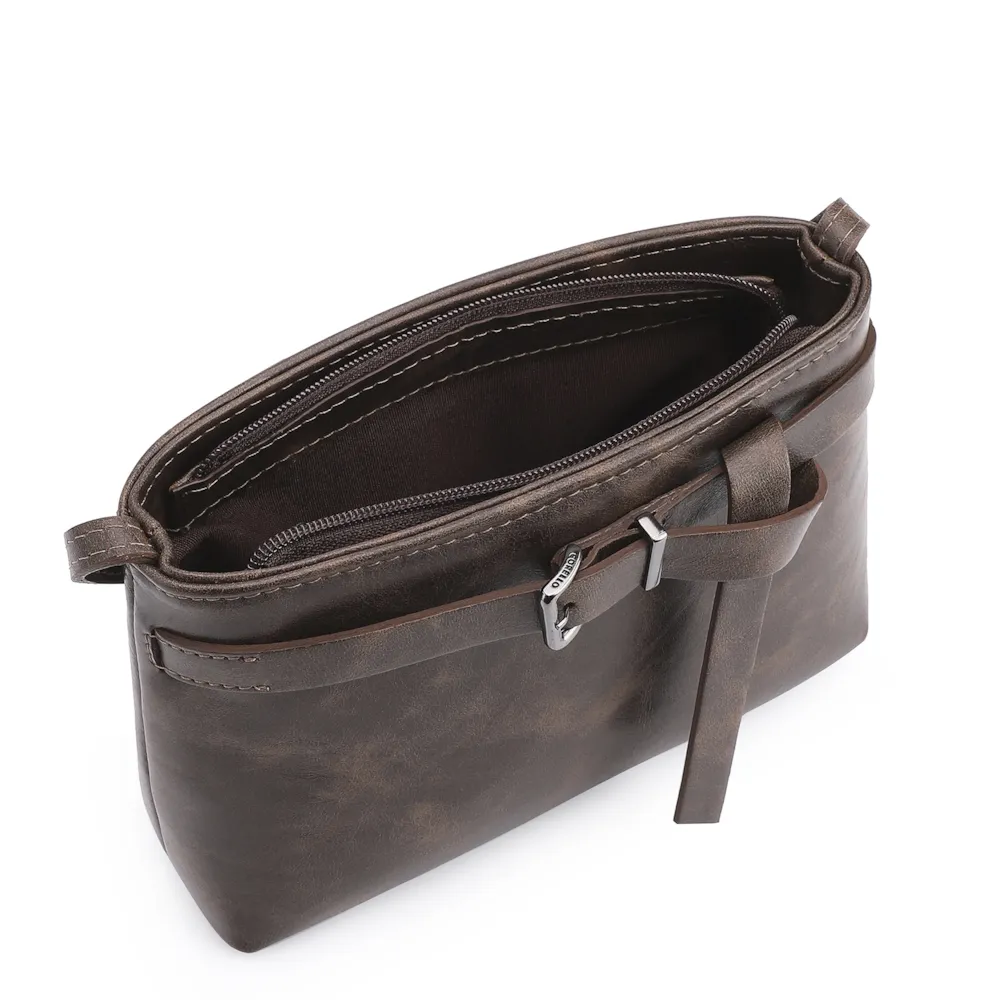 Bolsa Transversal Fivela Couro Estonado Marrom - imagem 4