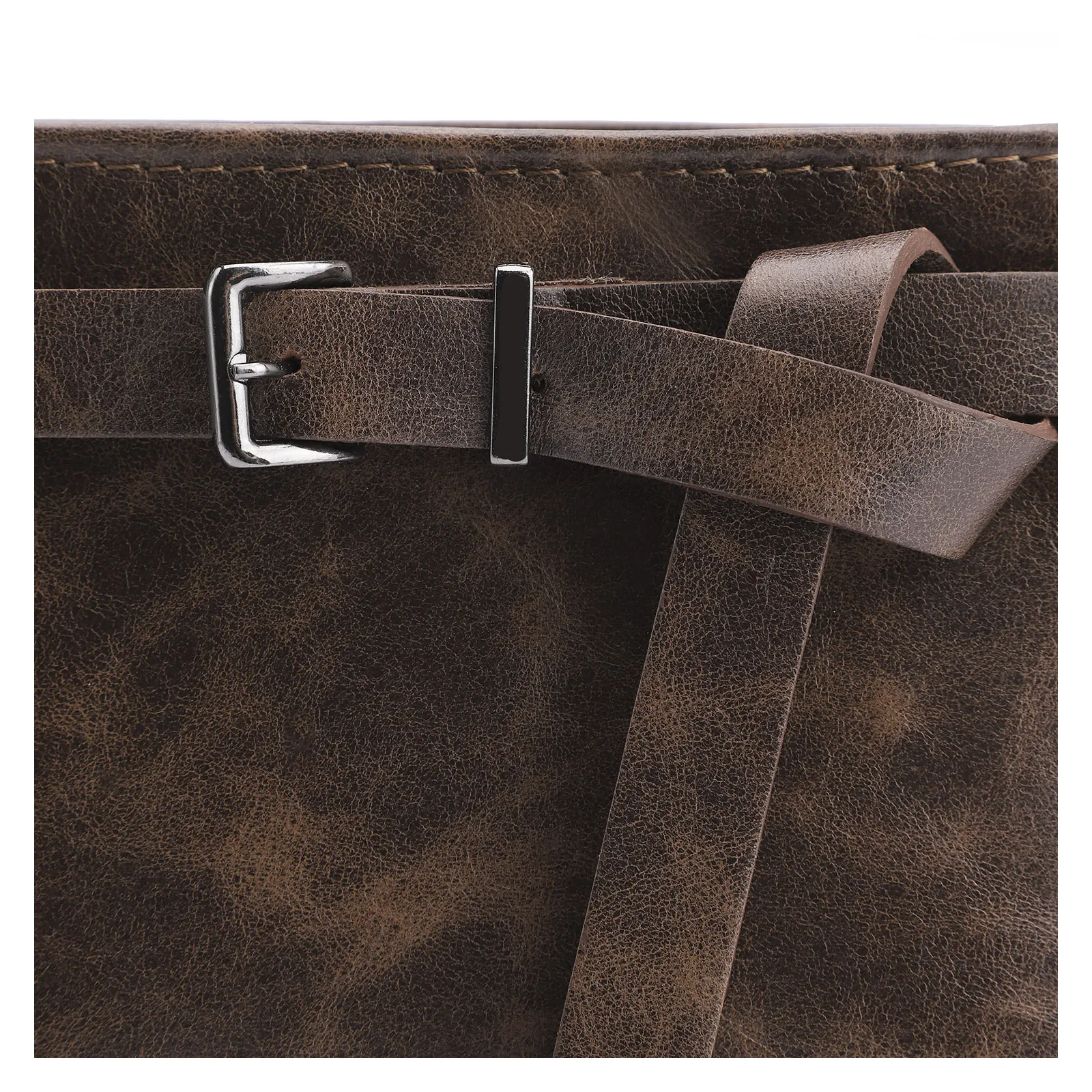 Bolsa Transversal Fivela Couro Estonado Marrom
