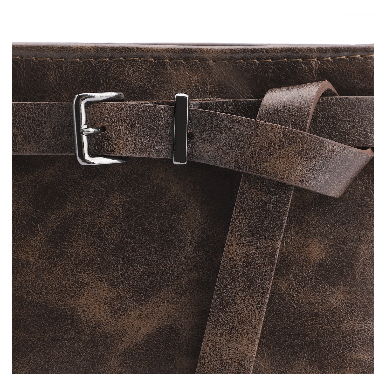 Bolsa Transversal Fivela Couro Estonado Marrom
