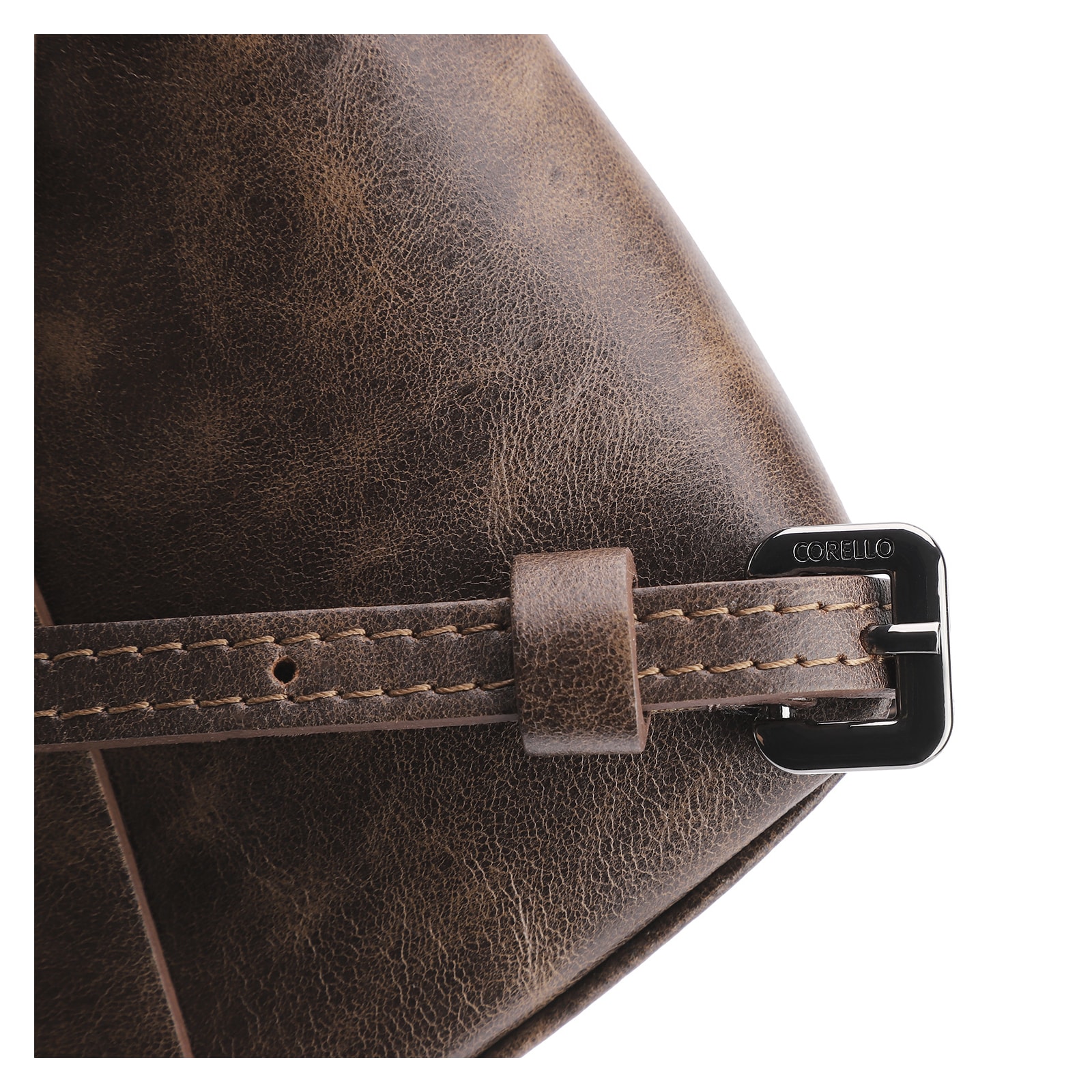 Bolsa Transversal Fivela Couro Estonado Marrom