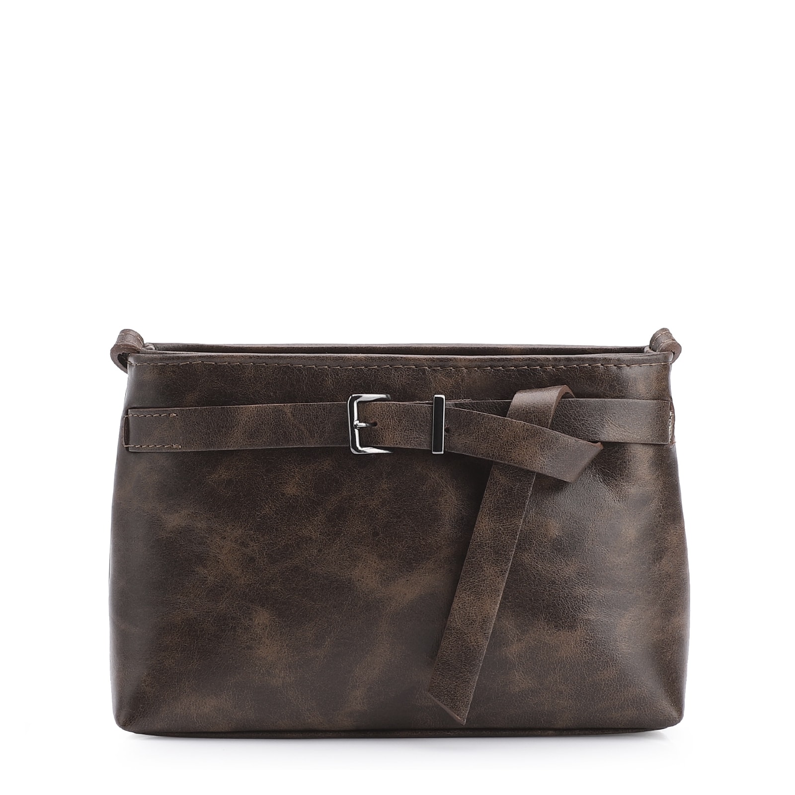 Bolsa Transversal Fivela Couro Estonado Marrom