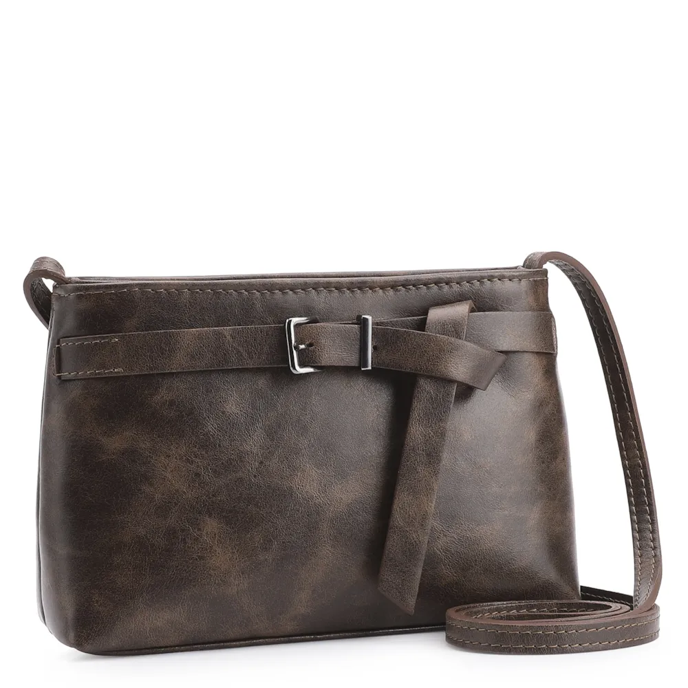Bolsa Transversal Fivela Couro Estonado Marrom - imagem 2