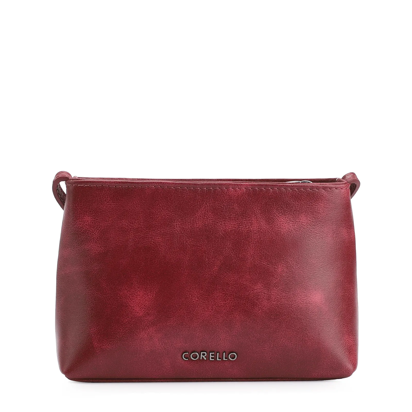 Bolsa Transversal Fivela Couro Estonado Vermelho