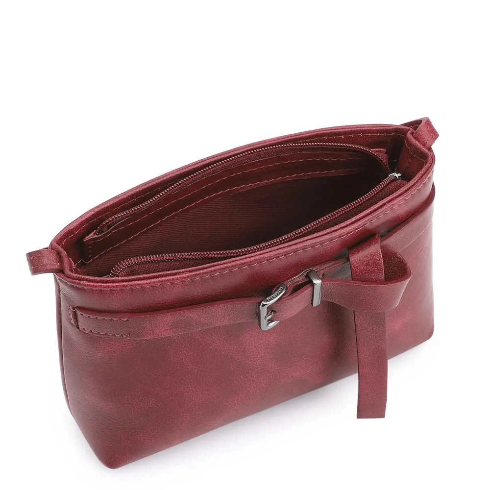 Bolsa Transversal Fivela Couro Estonado Vermelho - imagem 4
