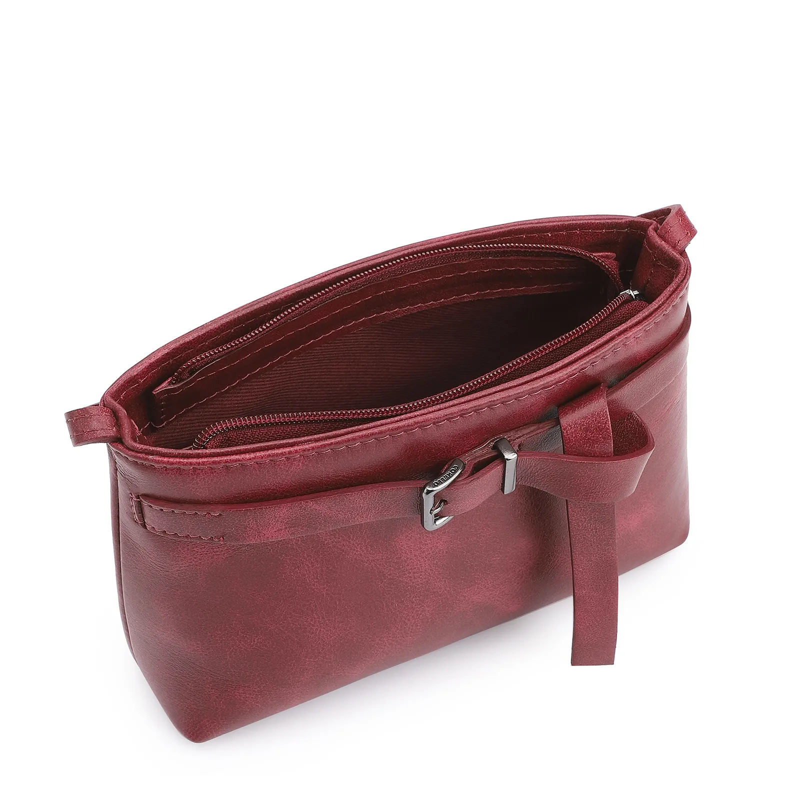 Bolsa Transversal Fivela Couro Estonado Vermelho