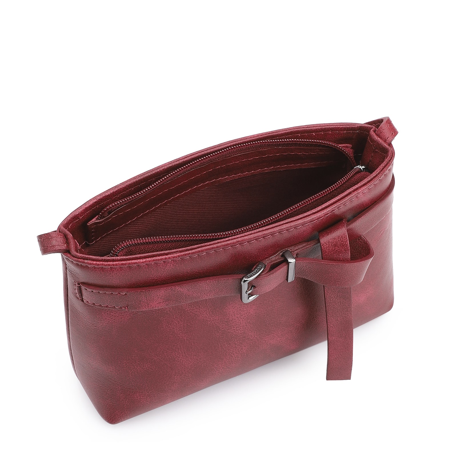 Bolsa Transversal Fivela Couro Estonado Vermelho