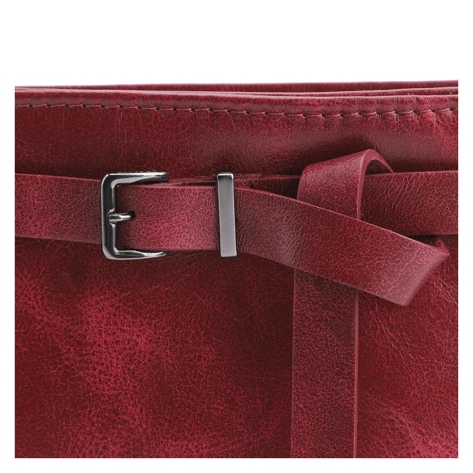 Bolsa Transversal Fivela Couro Estonado Vermelho