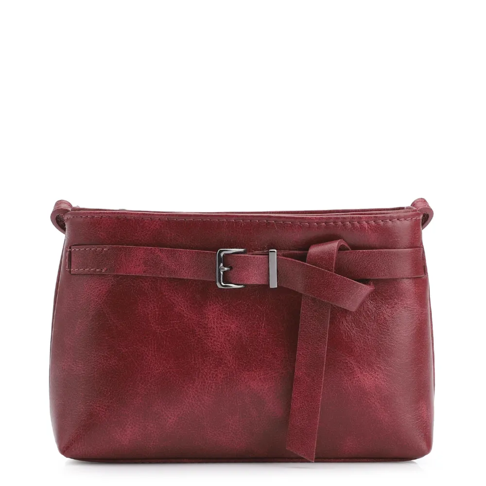 Bolsa Transversal Fivela Couro Estonado Vermelho