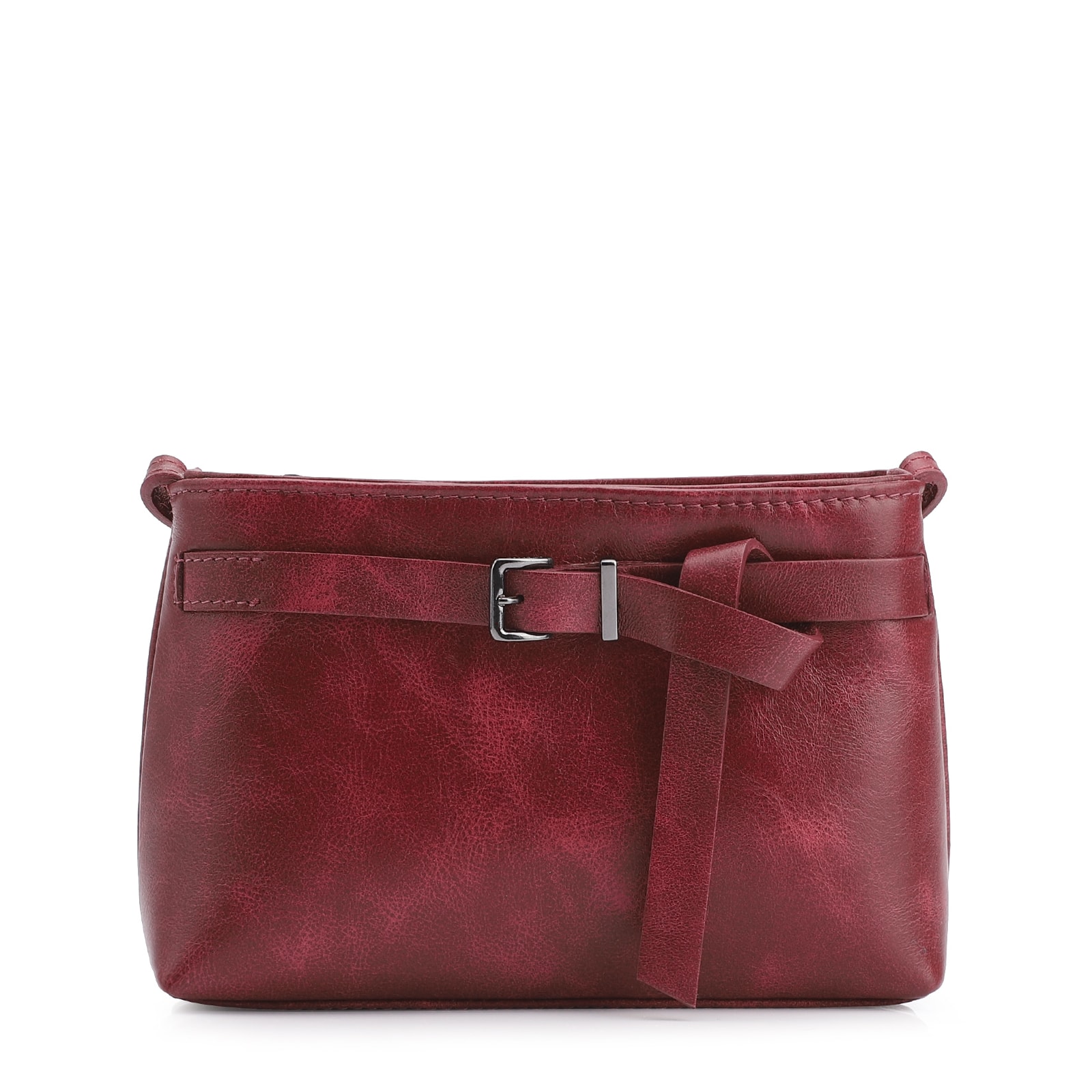Bolsa Transversal Fivela Couro Estonado Vermelho