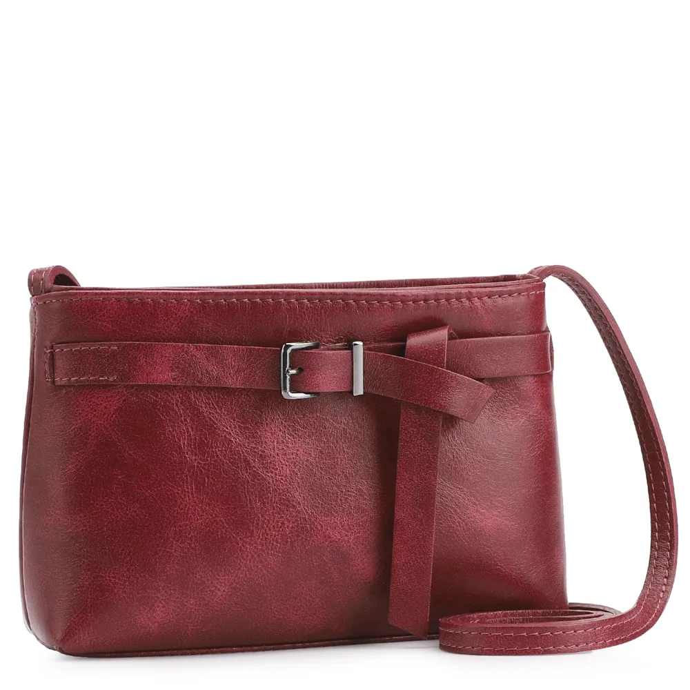 Bolsa Transversal Fivela Couro Estonado Vermelho - imagem 2