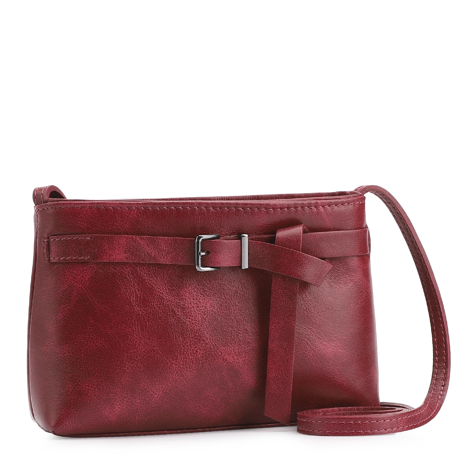 Bolsa Transversal Fivela Couro Estonado Vermelho