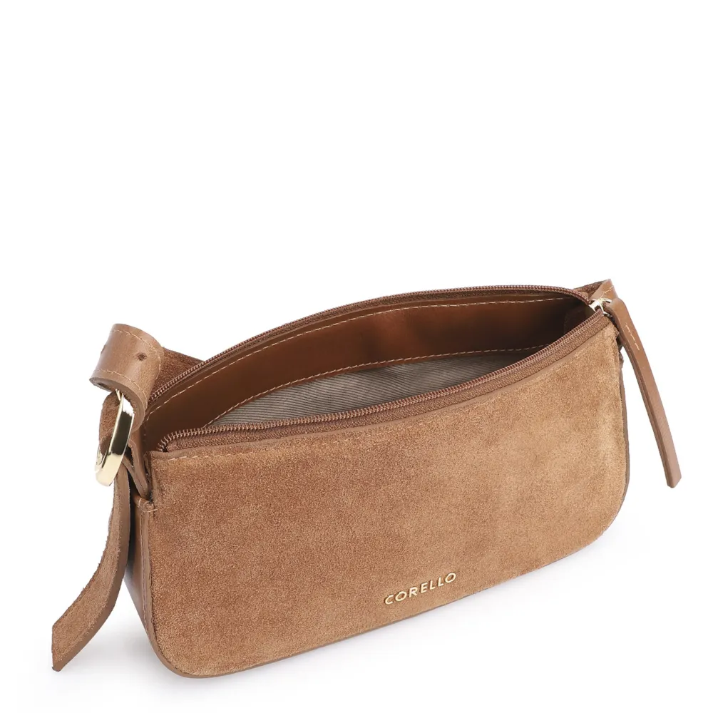 Bolsa Transversal Fivela Couro Marrom/Camurça Marrom - imagem 4