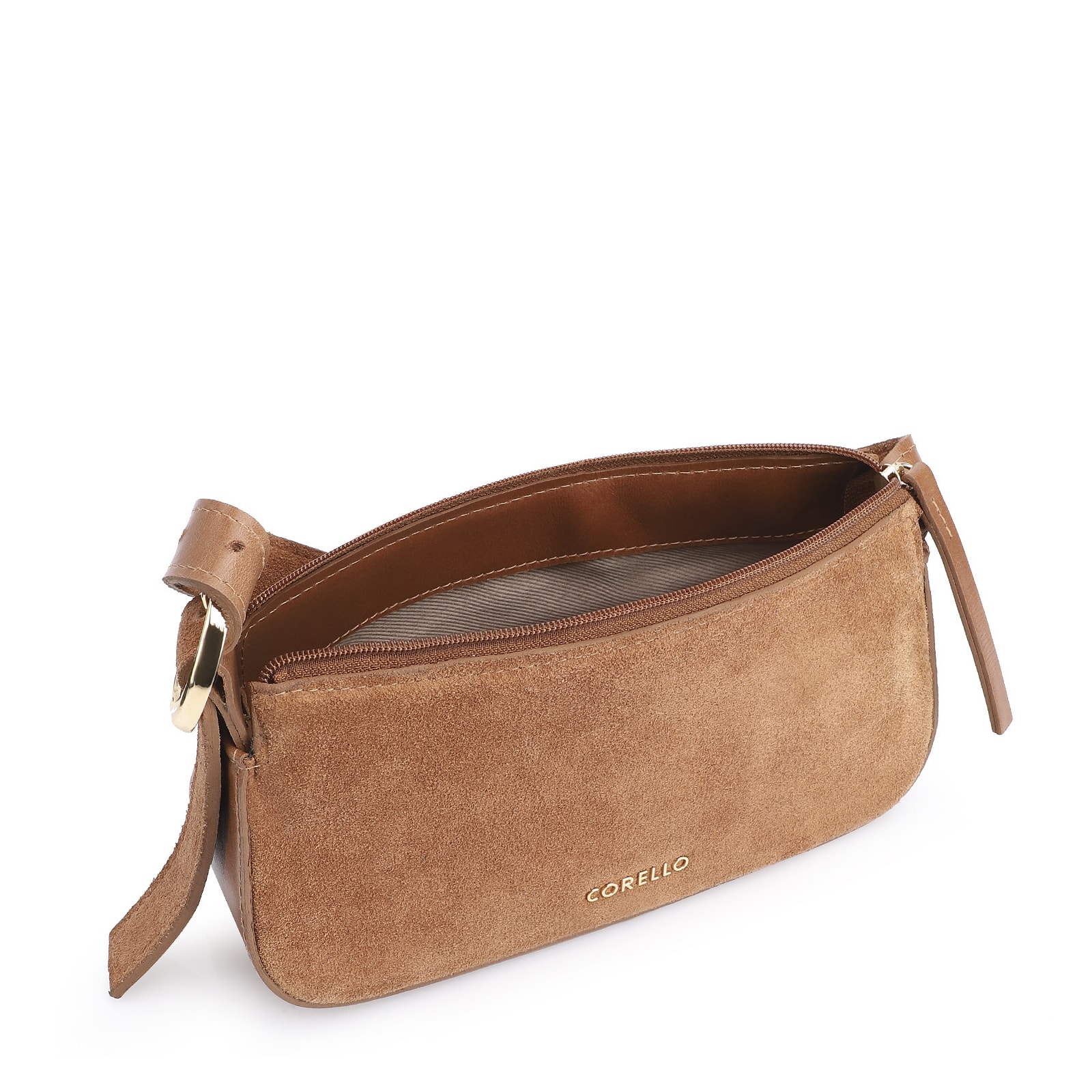 Bolsa Transversal Fivela Couro Marrom/Camurça Marrom
