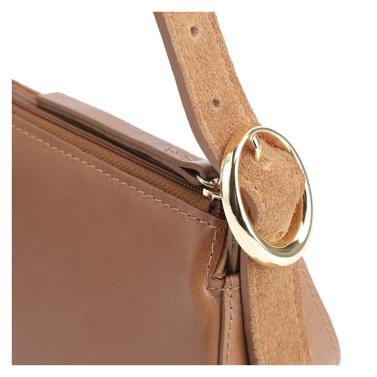Bolsa Transversal Fivela Couro Marrom/Camurça Marrom