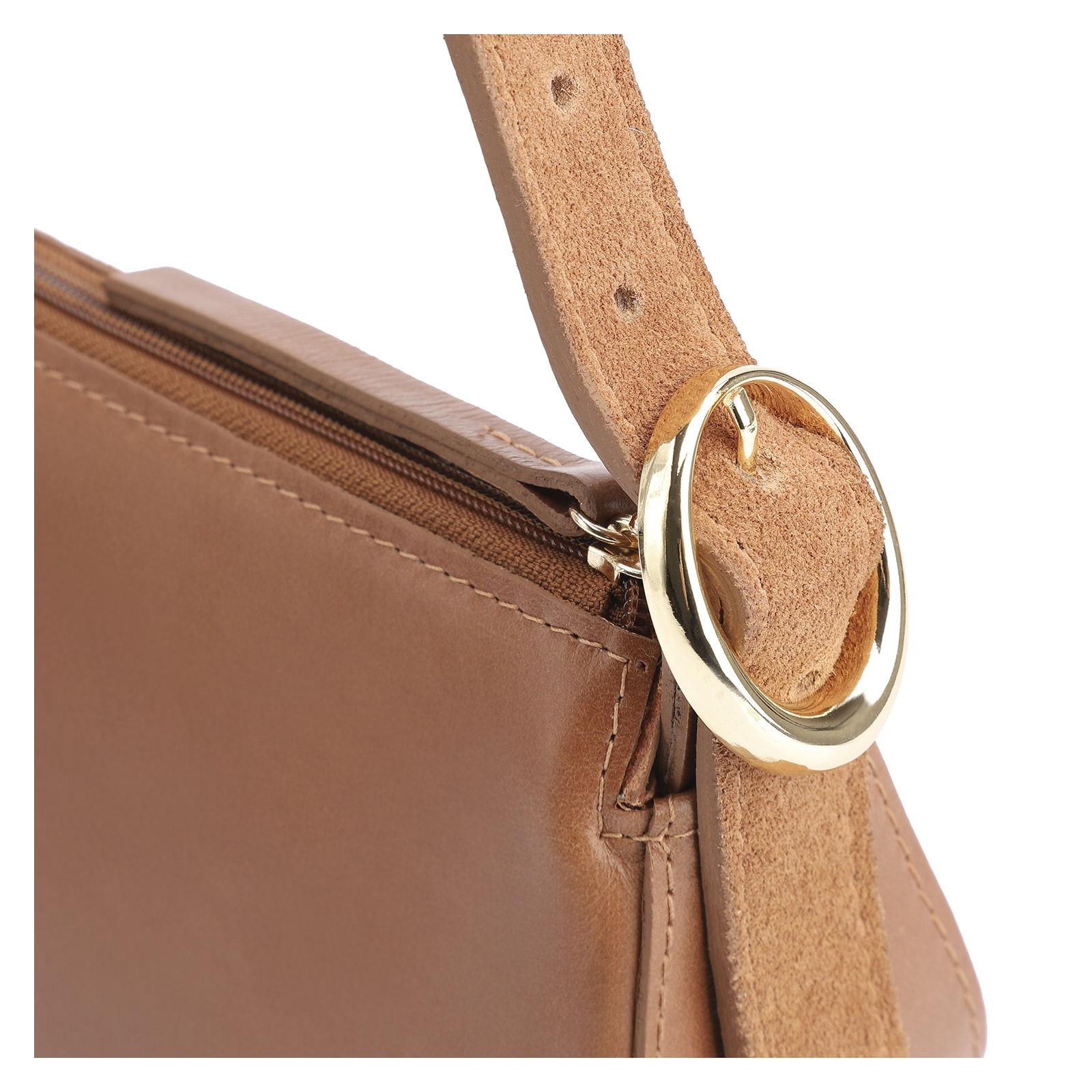 Bolsa Transversal Fivela Couro Marrom/Camurça Marrom