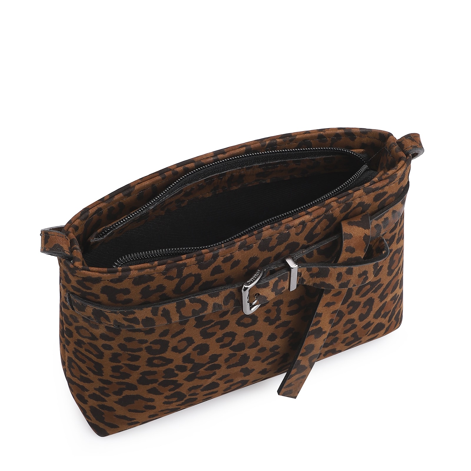 Bolsa Transversal Fivela Couro Nobuck Onça