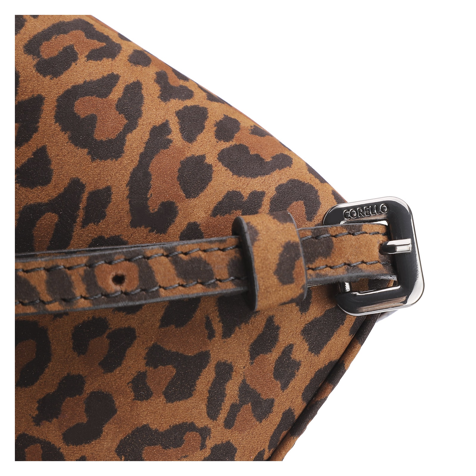 Bolsa Transversal Fivela Couro Nobuck Onça