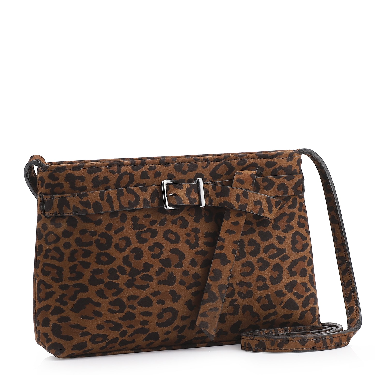 Bolsa Transversal Fivela Couro Nobuck Onça