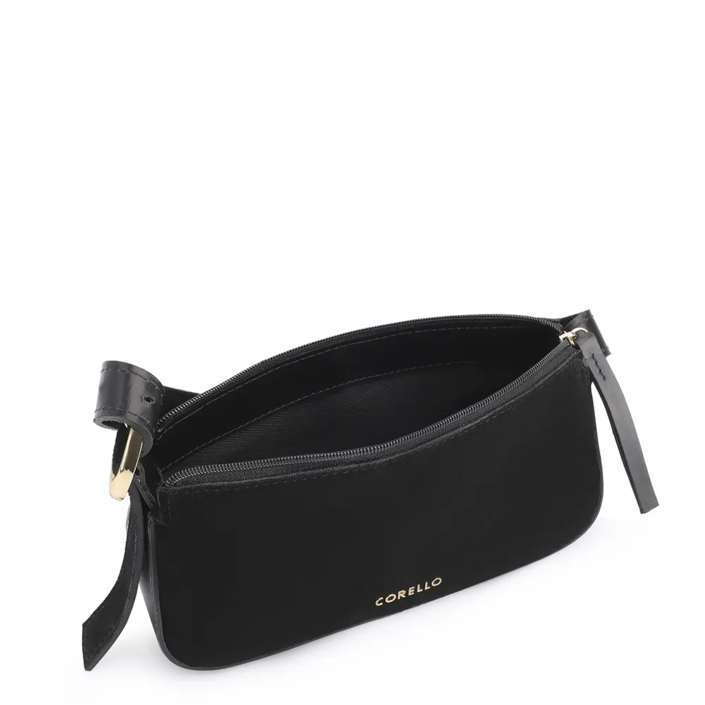 Bolsa Transversal Fivela Couro Preto/Camurça Preto - imagem 4